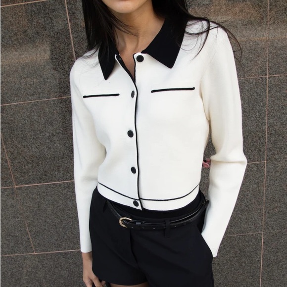 NWOT Oak + Fort Cropped Suiting Cardigan - Picture 2 of 5